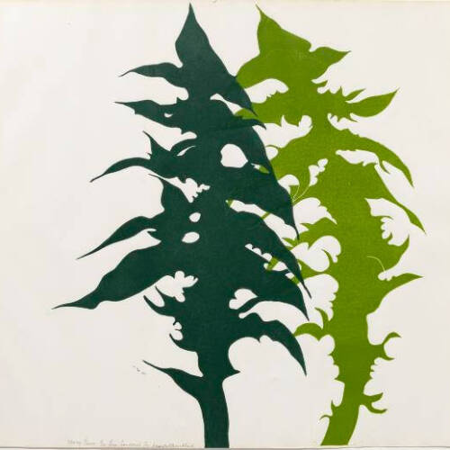 Print with two leaves in two different shades of green.